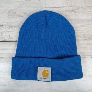 CARHARTT Unisex Cuffed Beanie Winter Hat Turquoise Logo Patch Knit Cap Made-USA